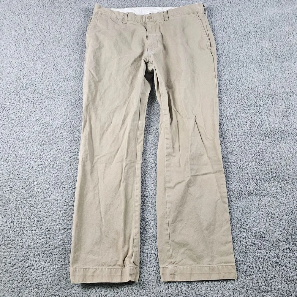 Polo Ralph Lauren Pants Mens 36x30 Beige Chino Classic Flat Front Preppy Casual